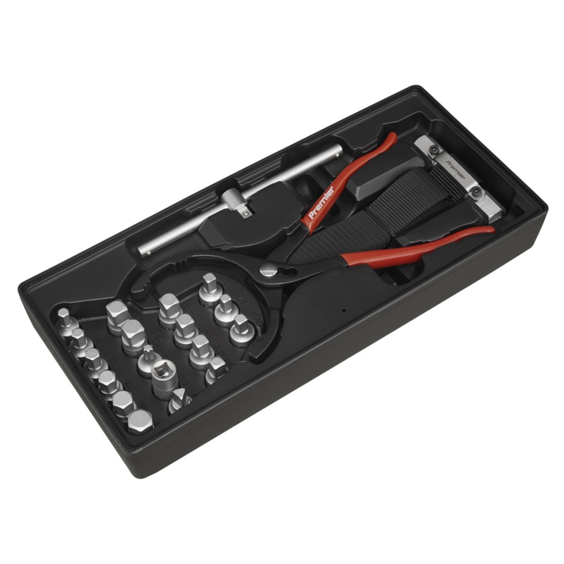 Tool Tray with Oil Filter Wrench, Pliers & Drain Plug Set 21pc - TBT28